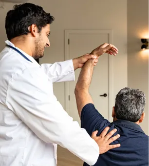 Physician examining patient’s shoulder